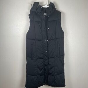 Avec Les Filles Womens Black Longline Puffer Vest Detachable Hood Size M